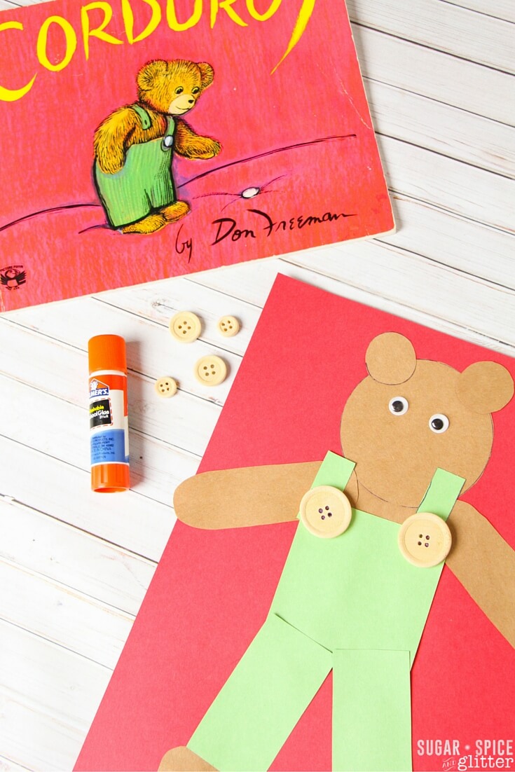 A fun shape identification craft to try after reading Corduroy - this easy book craft for kids is great for mixed age groups or as a busy bag activity.