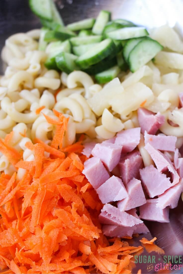 Step by step pictures for an easy Hawaiian macaroni salad recipe