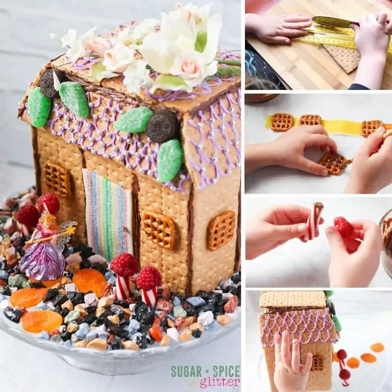 How to make a fairy house you can eat, an easy tutorial that kids can follow for a DIY Edible Fairy House, perfect for a Fairy party or a fun weekend STEAM project