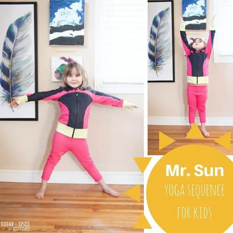 Mr. Sun Yoga Sequence for kids - perfect way to warm up before other summer gross motor activities