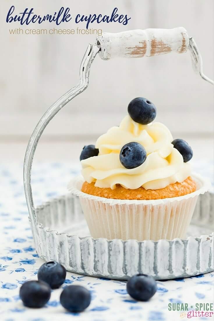 A savory vanilla buttermilk cupcake recipe with decadent cream cheese frosting - Farmhouse-sort cupcakes  Buttermilk Cupcakes with Cream Cheese Frosting buttermilk cupcakes recipe 1