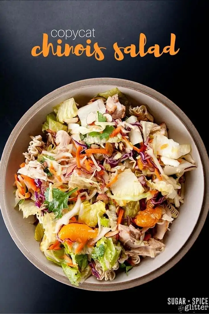 A healthy Copycat Chinese Chicken Salad with ramen noodles and easy sesame-ginger dressing
