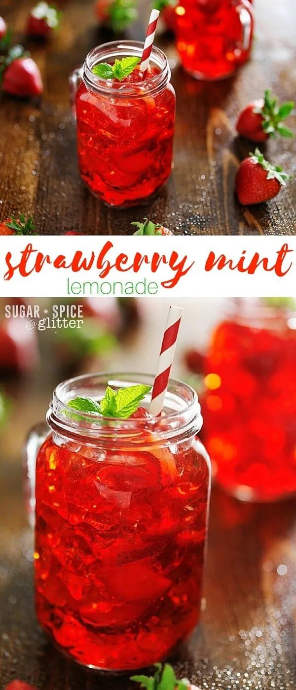 Cool & refreshing homemade strawberry mint lemonade made with a homemade strawberry-lemon simple syrup that is perfect for drinks, on waffles, or with other desserts (like strawberry tarts). A perfect summer drink recipe