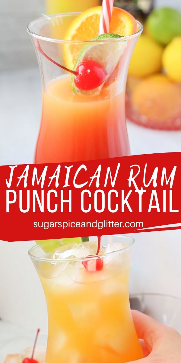 Jamaican Rum Punch - a delicious tropical cocktail perfect for bringing a bit of sun into your day, no matter what time it is. It looks like a beautiful sunset in a glass and tastes amazing