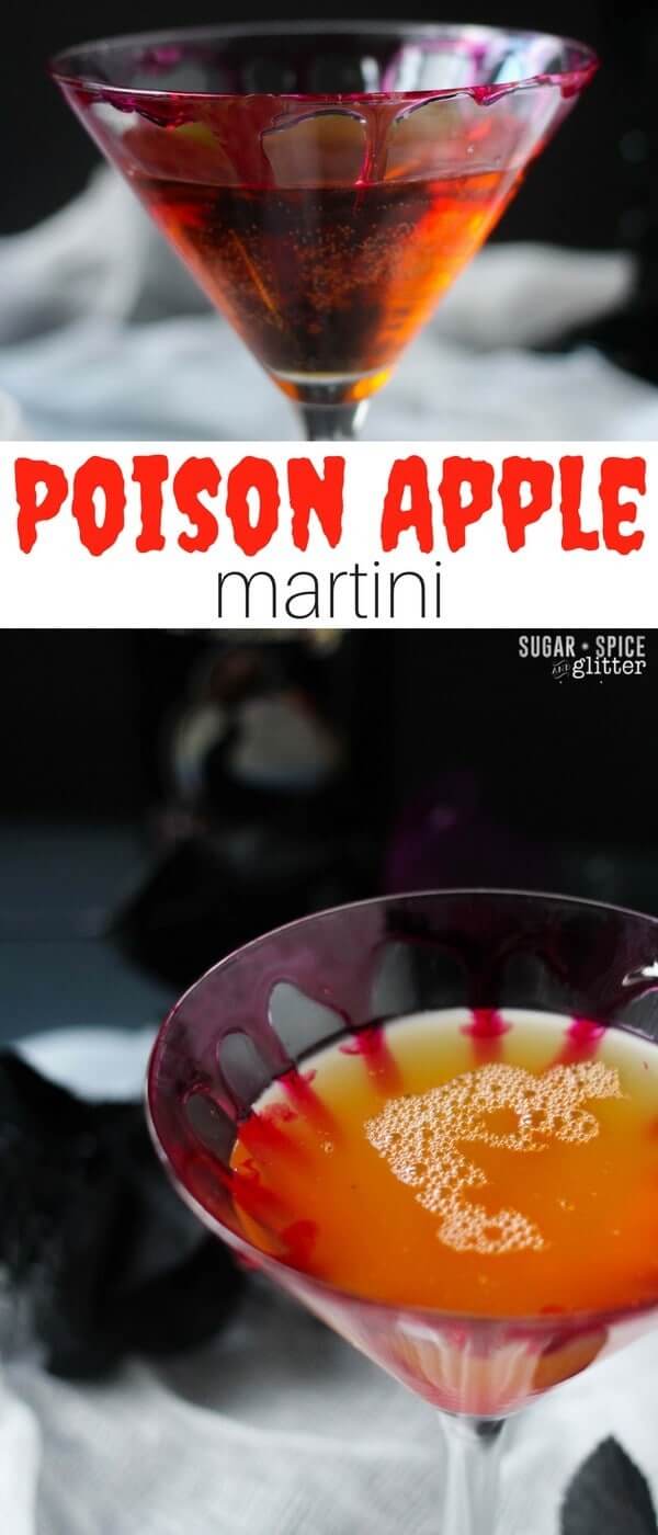 A delicious Poison Apple martini, a fun fall cocktail perfect for a Halloween or Snow White themed party