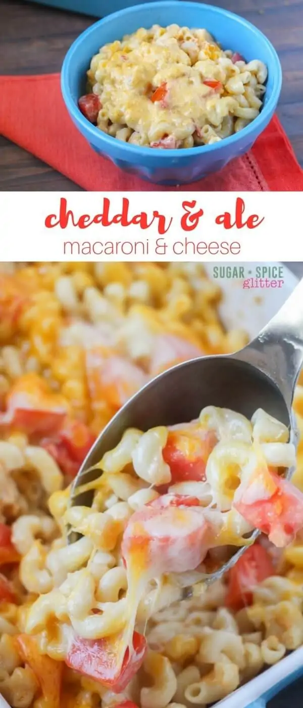 Cheddar & Ale Macaroni & Cheese - inspired by a classic Welsh Rarebit recipe, this indulgent macaroni & cheese recipe is indulgent and delicious, with a creamy, rich cheese sauce and juicy bites of tomato @visitwales #WelshRarebitDay