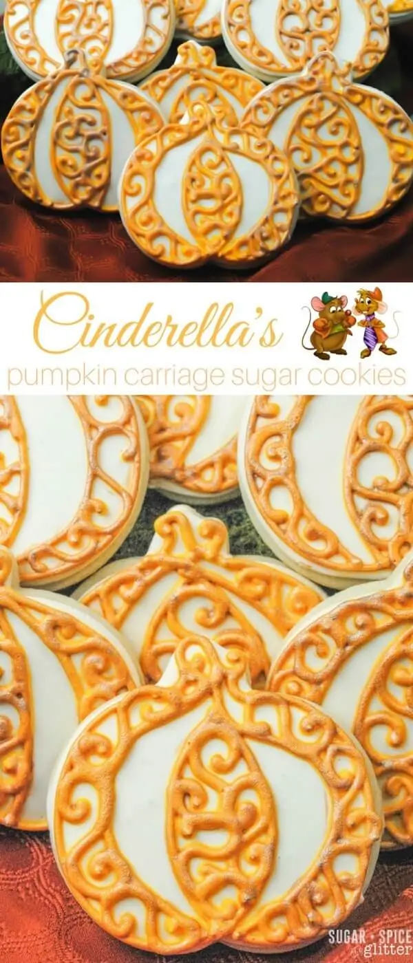 Cinderella's Pumpkin Carriage Sugar Cookies - perfect for a Cinderella party or just as a special treat for a princess. An easy Disney dessert with major wow-factor