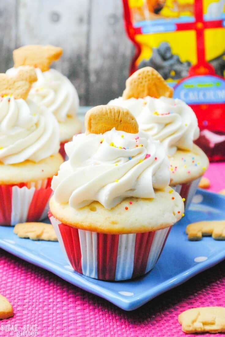 Dumbo-inspired Animal Cracker Circus Cupcakes, perfect for a circus party or family movie night 