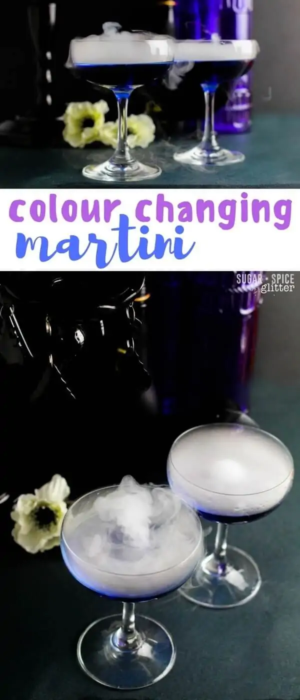 A magically color changing gin martini perfect for a fun party cocktail. 