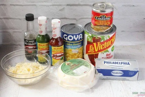 The ingredients you will need to make a cheesy chicken enchilada dip