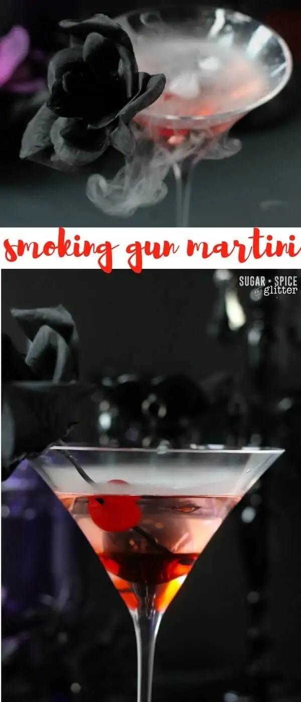A delicious dry martini with a cherry twist - perfect for a spy themed party or any spooky soiree