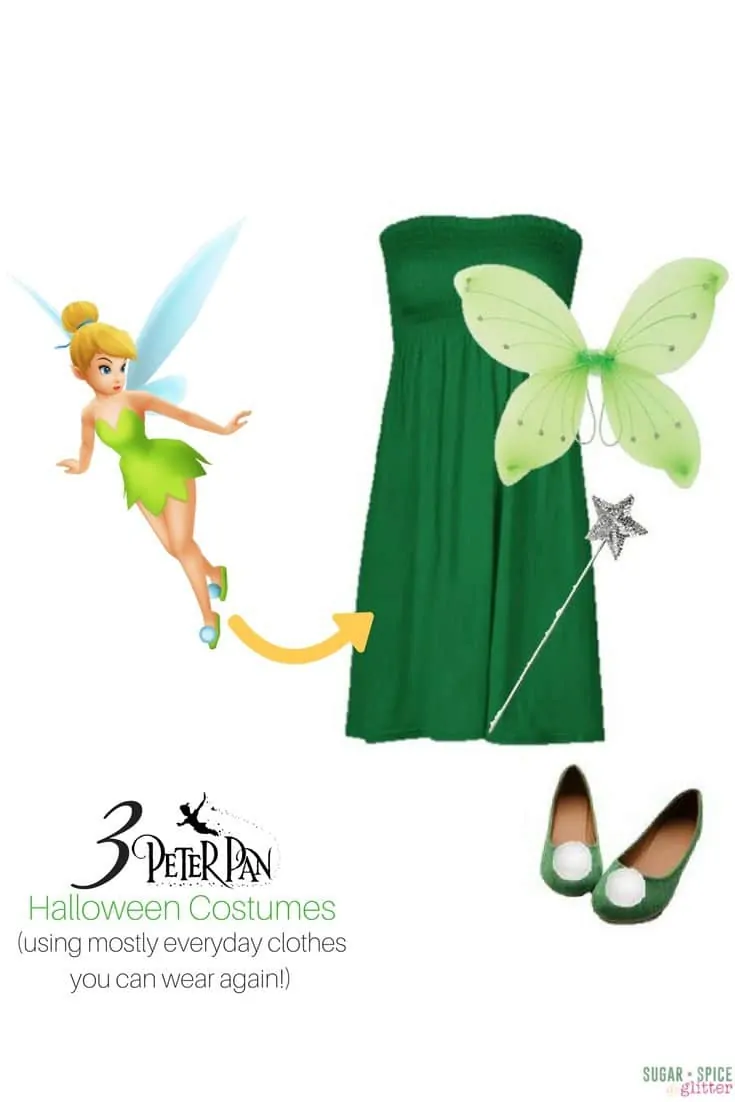 Tinkerbell costume for grown ups with easy DIY shoes and a dress you can wear after Halloween! Tinkerbell Disneybounding