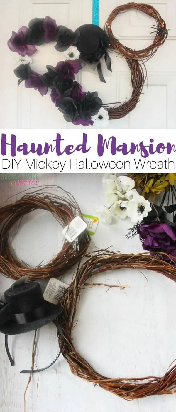 The perfect DIY Halloween wreath for the Disney fan, a Haunted Mansion Mickey wreath that really sets a spooky tone while showing off your Disney and Halloween spirit
