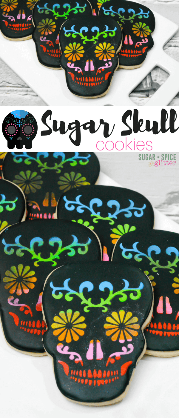 These Sugar Skull cookies for Day of the Dead are so impressive but couldn't be easier! Check out this recipe with step-by-step decorating directions to make your own cute sugar skull cookies