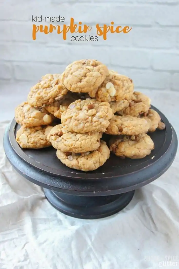 A delicious fall pudding mix cookie, these kid-made pumpkin spice cookies have not one but two secret ingredients, resulting in a chewy, pumpkin spice cookie that everyone will love