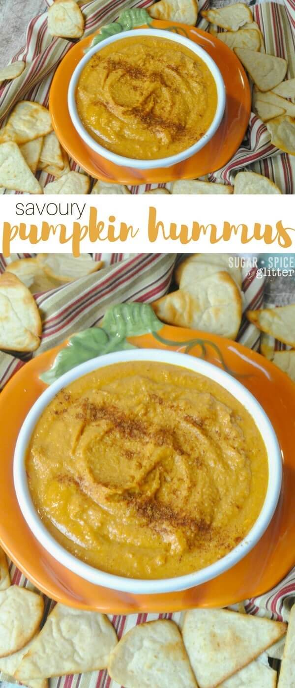 Savoury pumpkin hummus recipe - a delicious fall dip for your crackers or veggies, the perfect healthy fall party dip