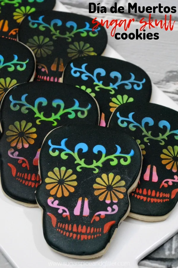 A super simple sugar skull cookie recipe that uses a printable template, this Day of the Dead cookie is great for Día de Muertos or watching Disney's Coco