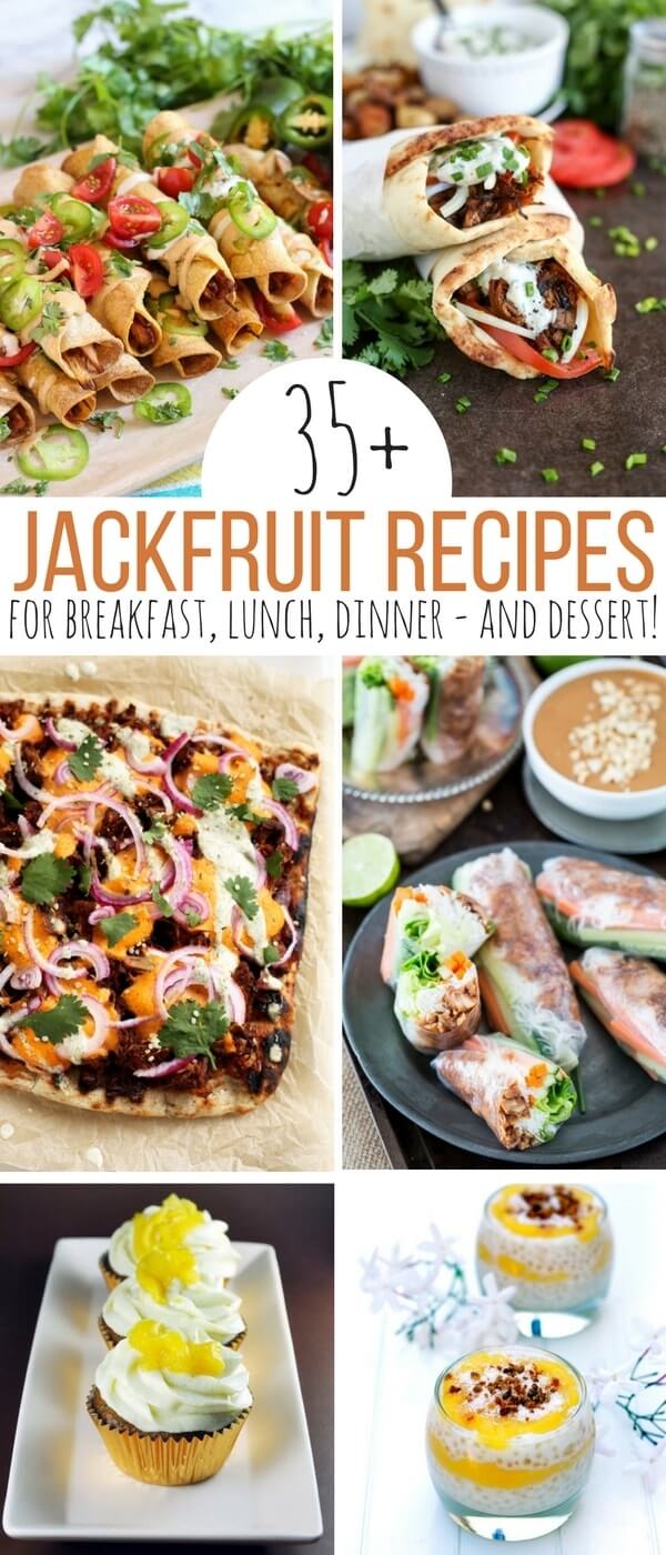 35+ delicious jackfruit recipes for breakfast, lunch, dinner - and dessert! This versatile fruit can imitate meat or take on a sweet flavor for desserts, making it the ultimate meatless option this year