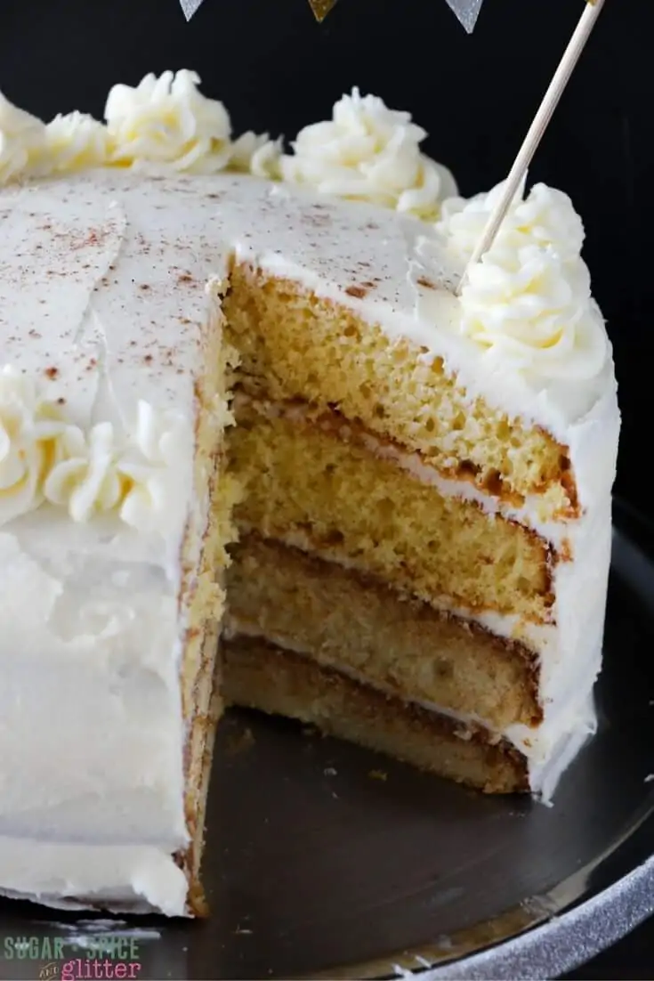 Light, fluffy eggnog cake with plenty of rich and decadent eggnog buttercream