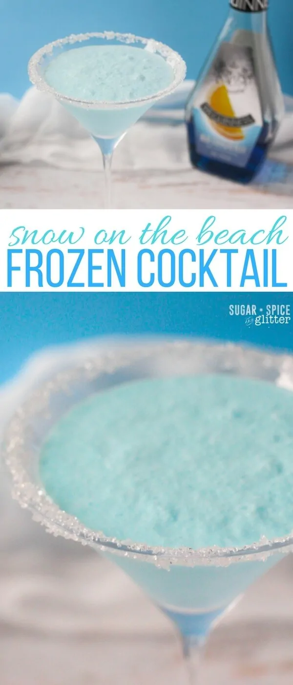A winter cocktail update on a summer classic, this Snow on the Beach Frozen Cocktail has a delicious tropical, citrus flavor perfect for a winter party or a bit of winter in the summertime