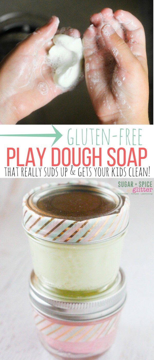 This gluten-free play dough soap would make an awesome present for a gluten-sensitive kid, or just a fun bath time surprise for your own child!