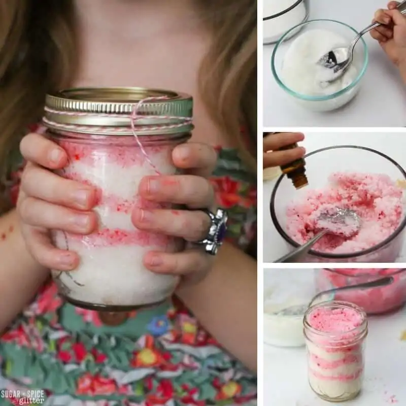 How to make this super easy peppermint vanilla sugar scrub with kids