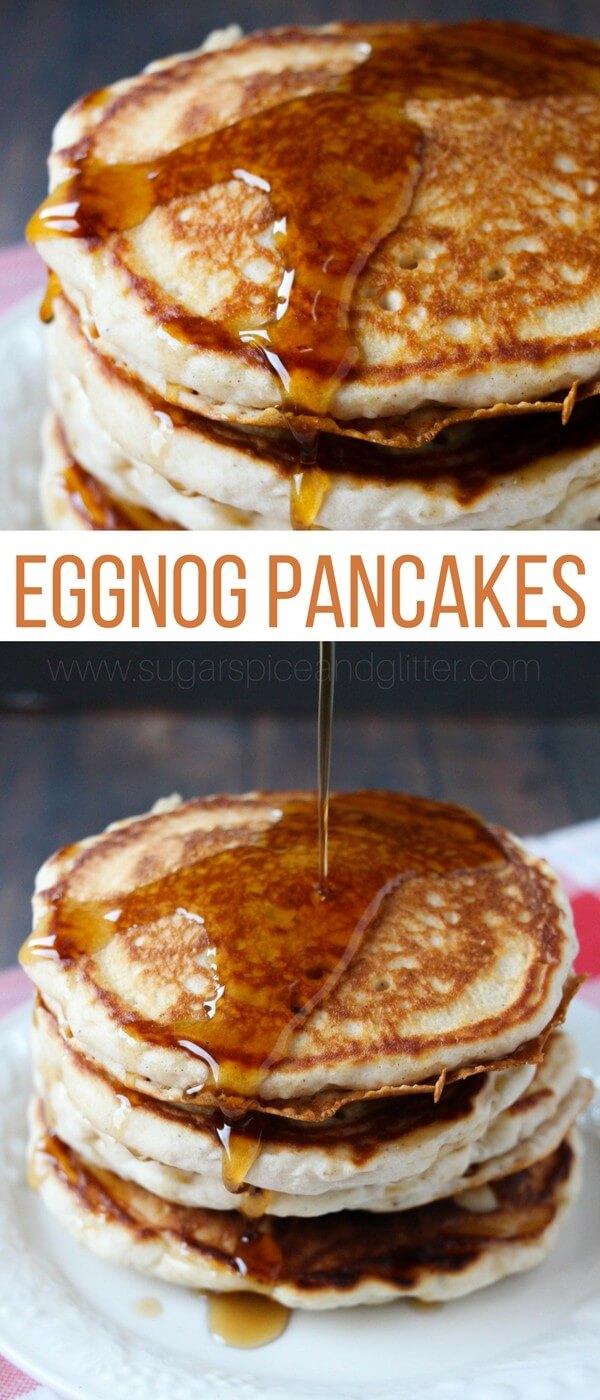 The perfect quick & easy winter breakfast, these eggnog pancakes come together in less than 10 minutes and are worth every last drop of maple syrup
