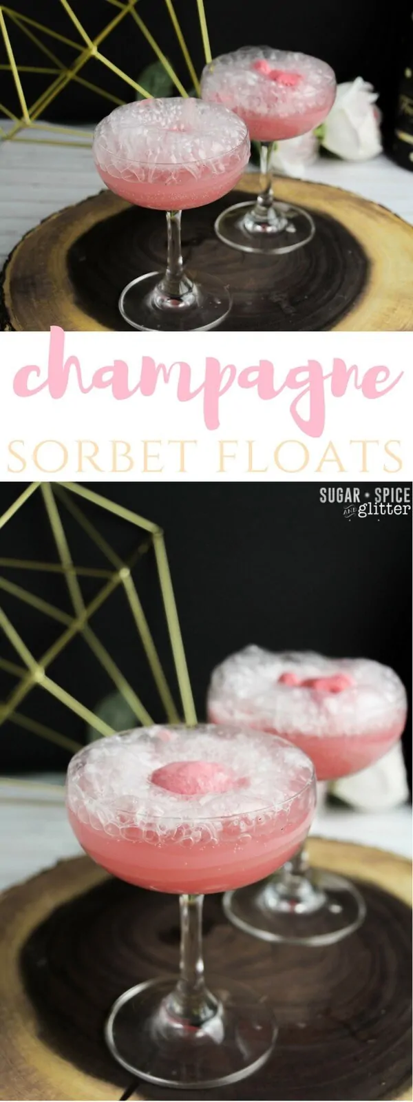 The perfect way to celebrate - with cocktails and dessert at the same time! These cute and bubbly champagne sorbet floats are the perfect cocktail to toast your special occasion