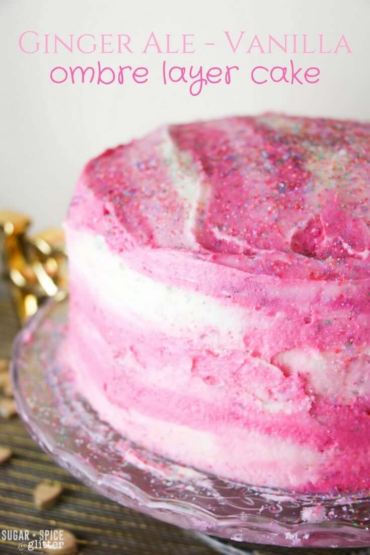 This Ginger Ale Vanilla Cake is as delicious as it is gorgeous - you cut into the gorgeous watercolor-looking gingerale vanilla buttercream to reveal a pretty ombre layer cake on the inside. This would make such a cute gender reveal cake and is super easy to let kids help you make