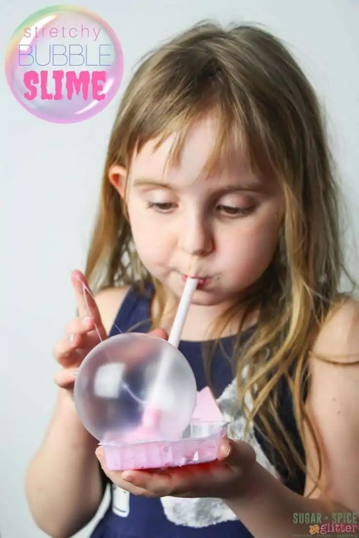 Bubble Slime - the perfect stretchy slime for blowing bubbles! A fun way to play with slime without your hands