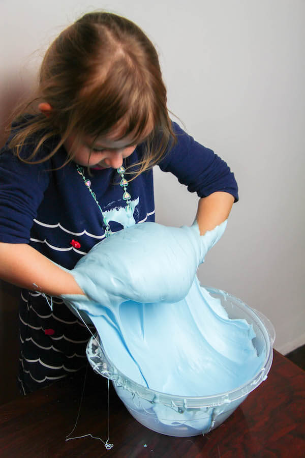 This simple and fluffy slime is borax- and liquid starch free, so you can let kids play with it with confidence