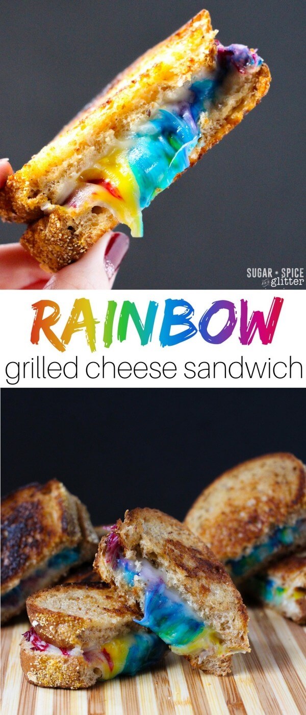 A delicious take on the rainbow recipe craze, this easy rainbow grilled cheese sandwich is a fun lunch idea that will put a smile on even the grumpiest of faces