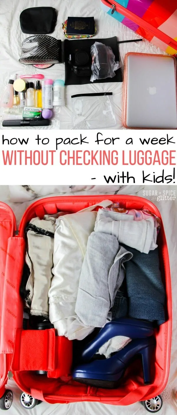 Can you believe this mom travels with just a single carry on with her daughter? Use these tips to avoid checking luggage and overpacking - saving you time, money and stress while packing for vacation