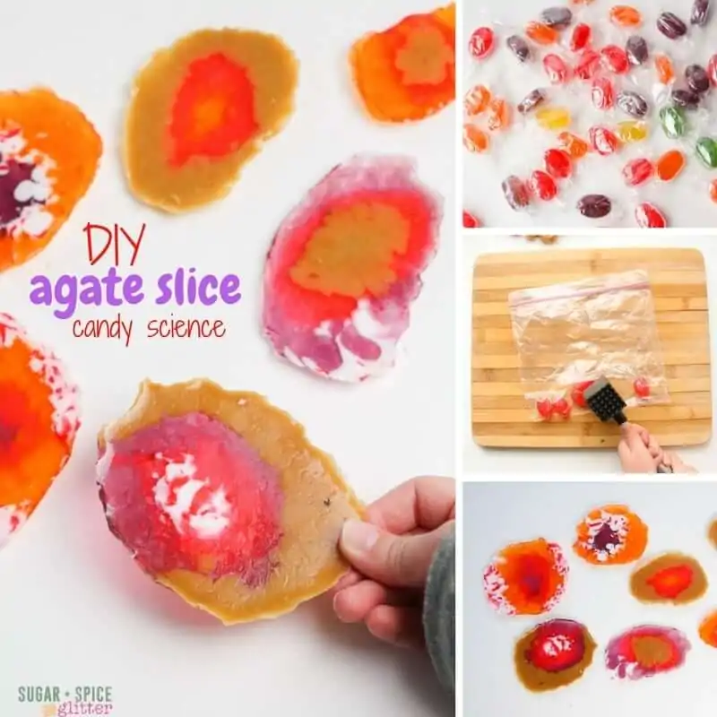 How to Make DIY Agate Slices with candy - a fun kitchen science experiment perfect for little rock collectors