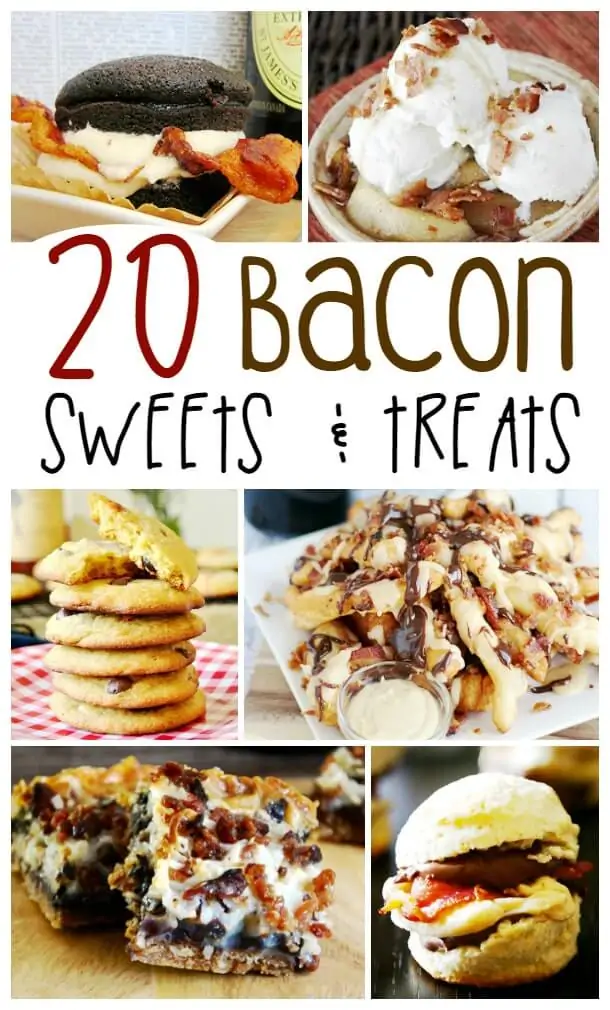 20+ Desserts with Bacon - sweet treats with a savory edge. From bacon cookies, chocolate bacon cupcakes and loaded maple bacon donut fries... are you drooling yet?