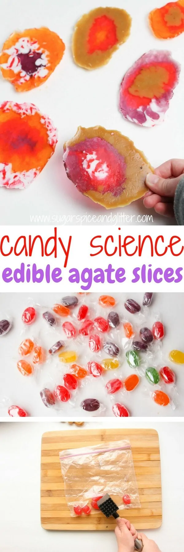 Make your own candy rocks with this edible science experiment! This fun candy science experiment explores how agate crystals are formed in a delicious, hands-on science experiment that kids can eat. Make your own candy rocks with this edible science experiment