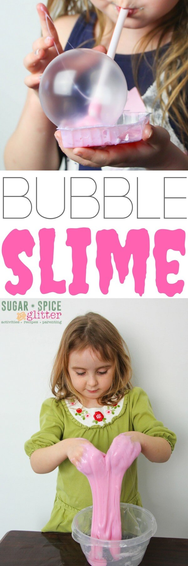 This amazing slime makes AMAZING bubbles and keeps in a container for weeks. Stretchy, slimey sensory play that does double duty