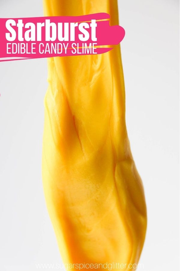 Delicious, stretchy 2-ingredient candy slime that you can make two ways! The perfect way to use up leftover candy and have some fun sensory play. This edible slime is stretchy and doesn't make a mess