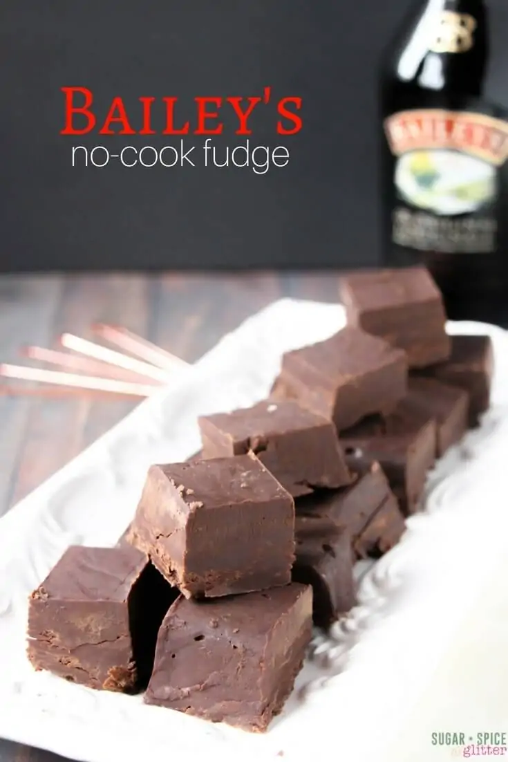 A decadent and delicious no cook chocolate fudge with Bailey's Irish Cream. Smooth, rich and full of Bailey's flavor. Enjoy straight up or melted into a hot cup of coffee