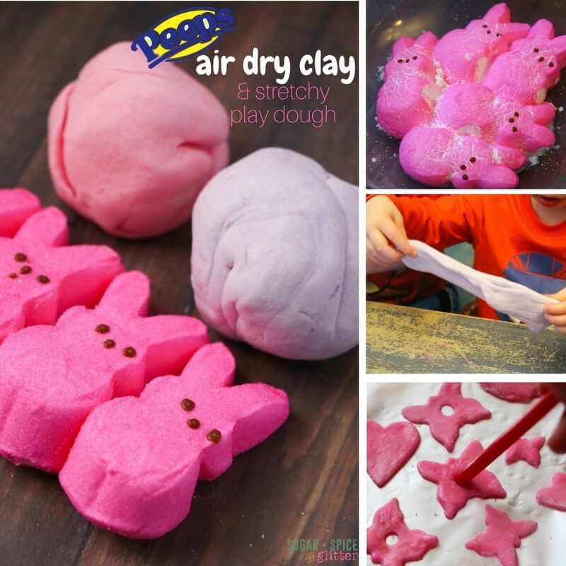How to make air dry clay out of leftover Peeps! A stretchy marshmallow play dough that dries into porcelain-style ornaments