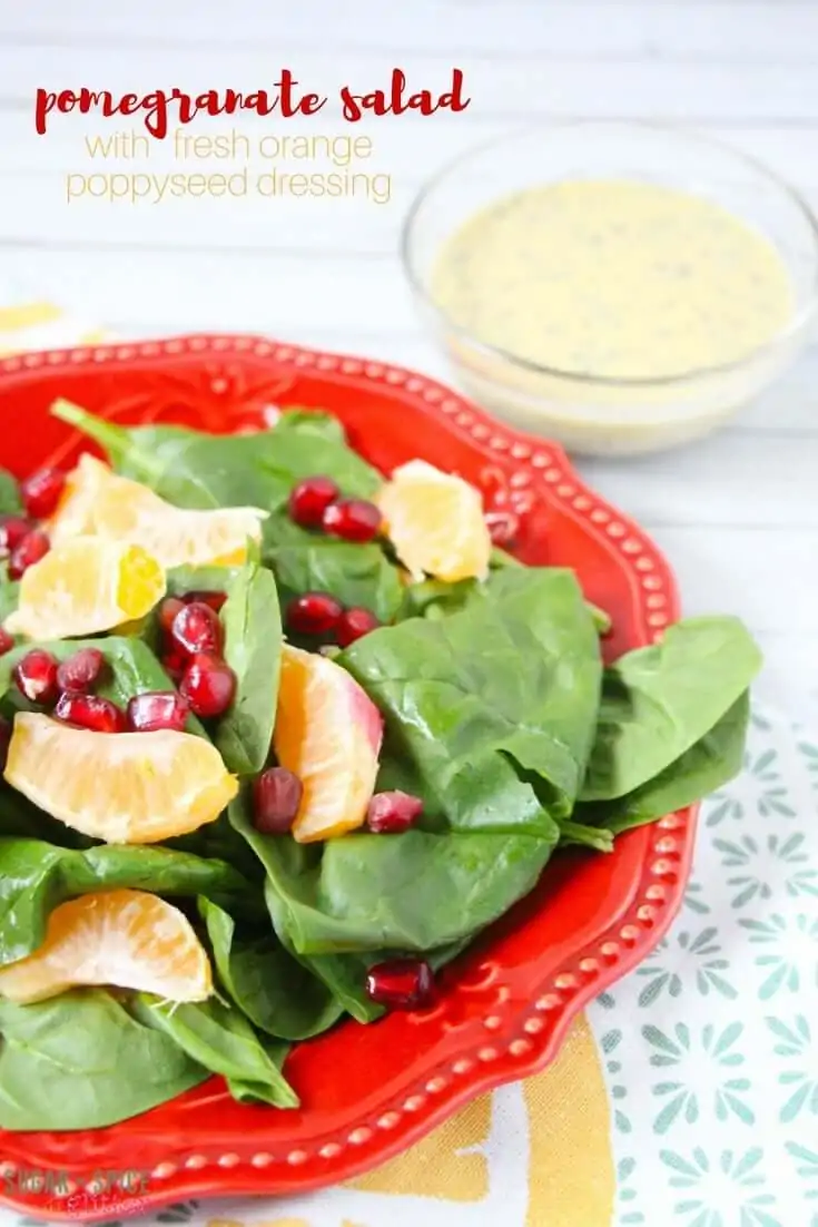Vegan pomegranate salad with creamy orange poppyseed dressing - a delicious winter salad recipe