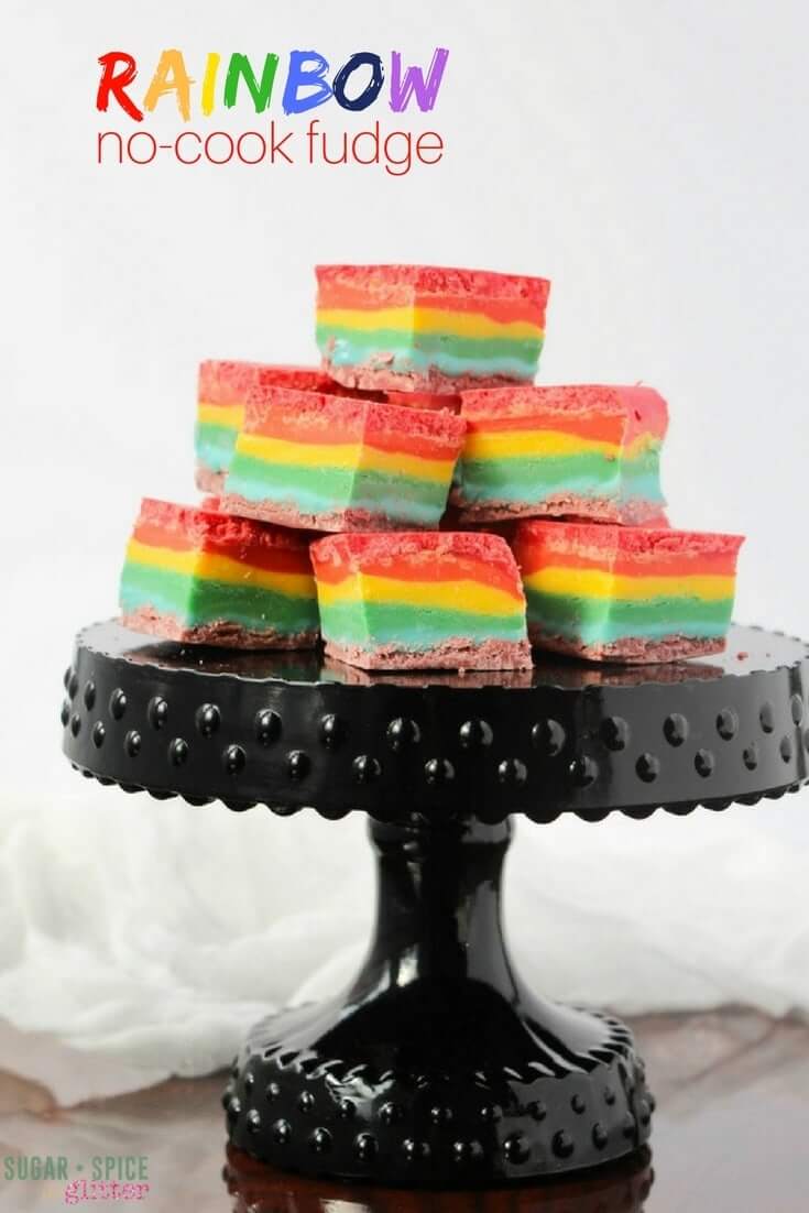 No-Cook Rainbow Fudge Recipe, a delicious St Patrick's Day dessert idea or addition to a rainbow party