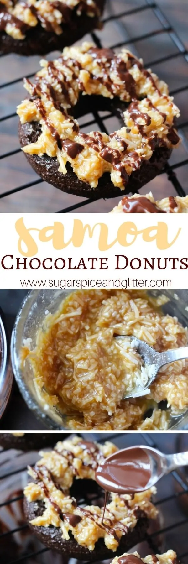 The best homemade donuts you will ever taste - these Samoa Chocolate Donuts are topped with crunchy, sweet caramel-coconut topping and drizzled with coconut oil-spiked chocolate for a delicious dessert that's even better than the original Samoas cookies