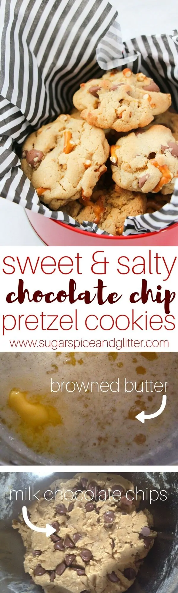 Salty-Sweet Pretzel Chocolate Chip Cookies are the perfect salty and sweet dessert - and perfect for gift giving!