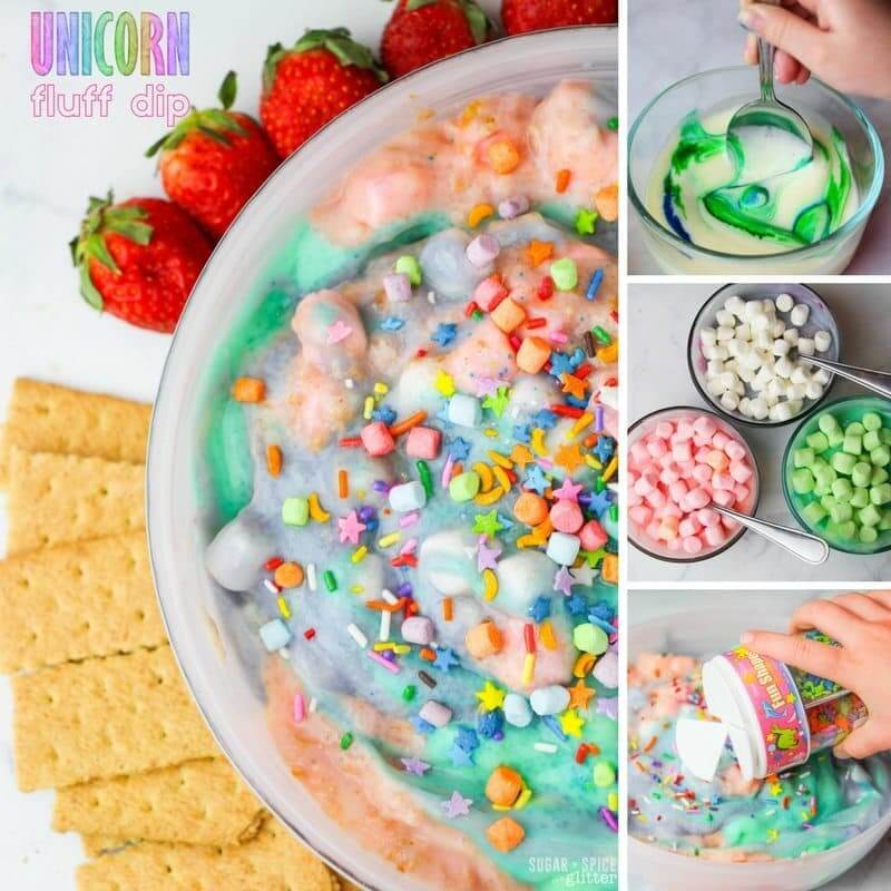 The ULTIMATE unicorn dip- this unicorn fluff dip is easy for kids to make for a party or a fun movie night snack