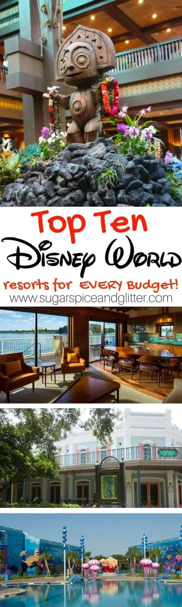 The Top Ten Walt Disney World Resorts for every budget - luxurious deluxe resorts and value-packed Value resorts that guarantee you an amazing Disney family vacation