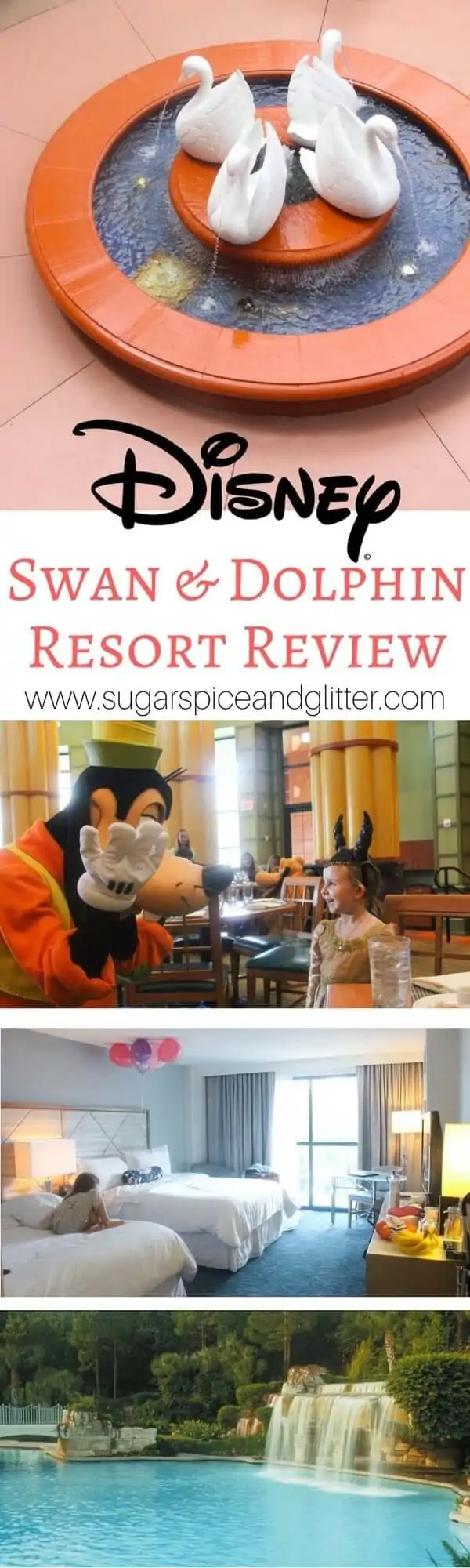 An honest and in-depth review of the Swan and Dolphin resort by a Disney mom. The food, the character meals, the pool complex, entertainment and more - this mom shares the good and the bad about her experience at the Swan