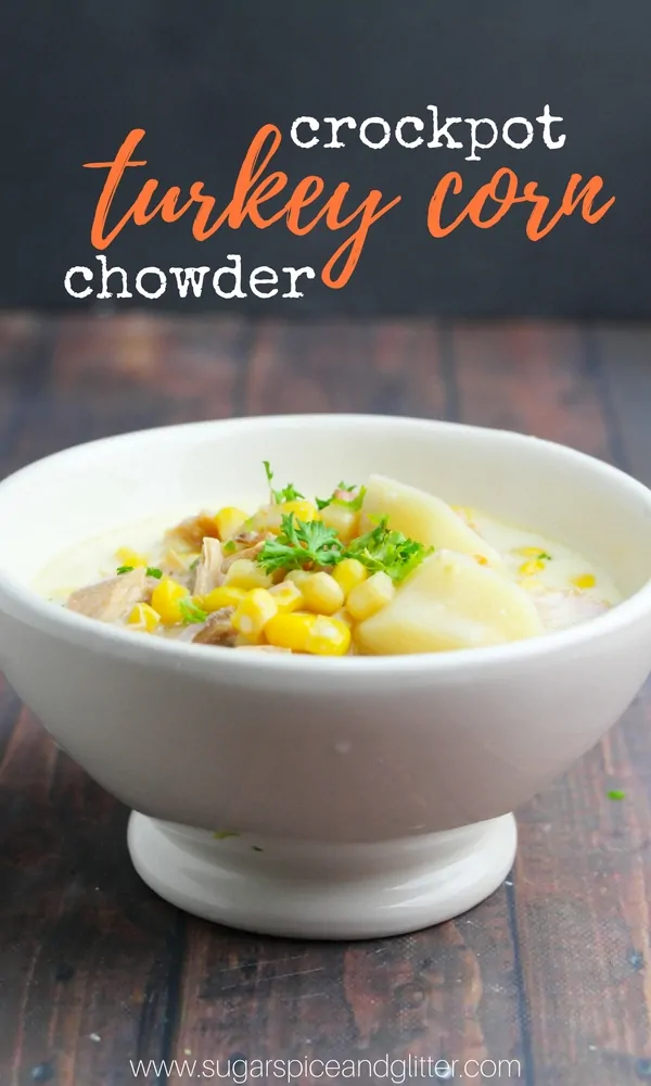 A delicious and healthy turkey corn chowder recipe made in the crockpot