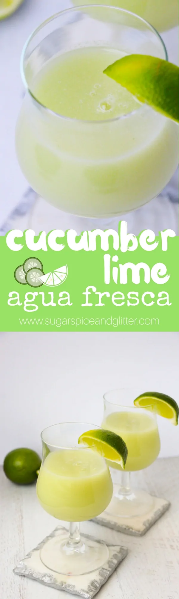 Cucumber spa water taken up a notch! This cucumber lime agua fresca is a refreshing summer drink with a hint of mint
