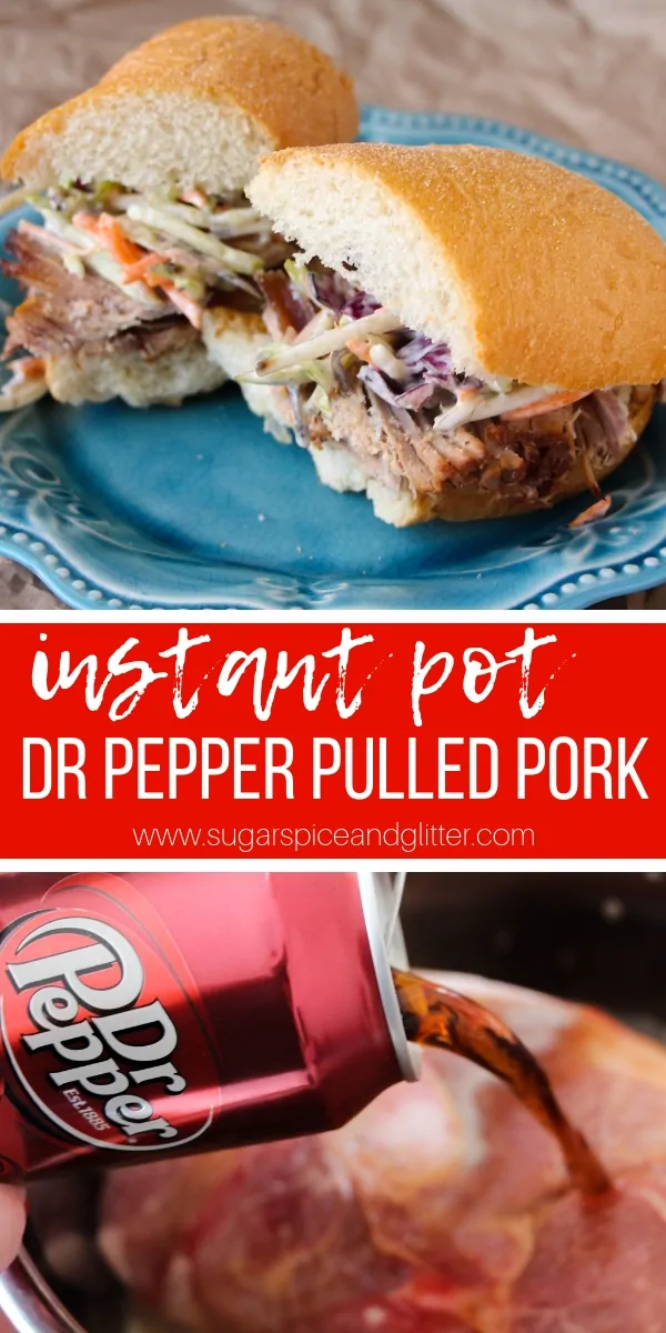 This super simple Dr Pepper Pulled Pork recipe is a delicious and flavorful twist on a classic pulled pork recipe. An instant pot pulled pork recipe that is flavorful, juicy and fork-tender